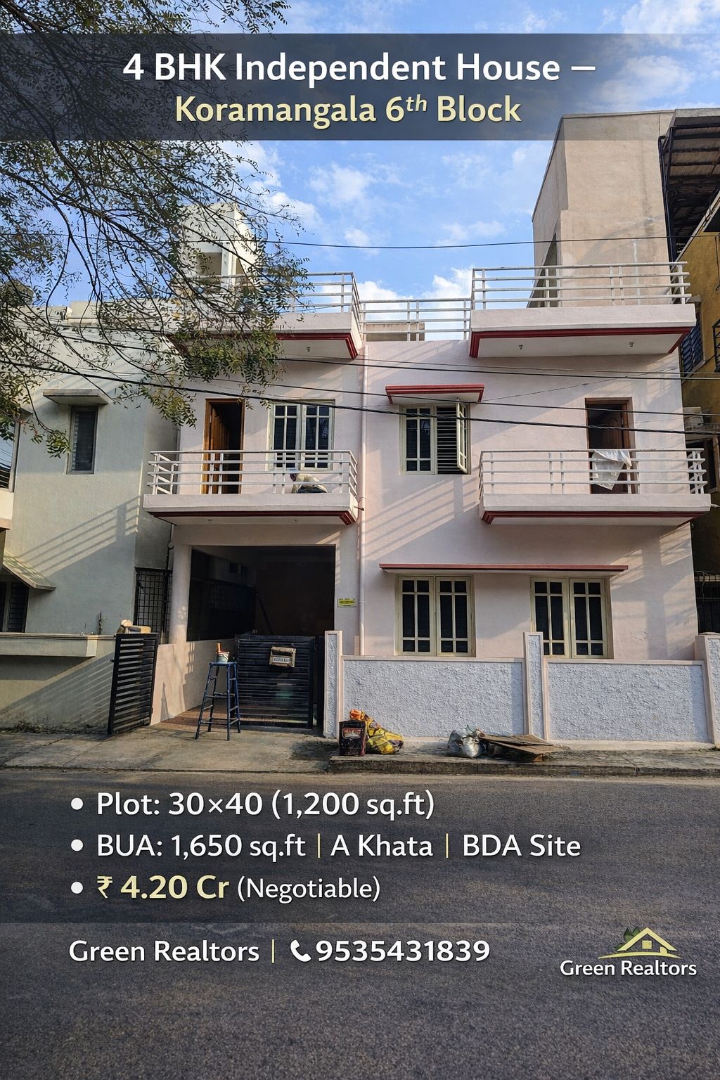 🆔 *Property ID – 5376* 🏡 *4 BHK Independent House for Sale – Koramangala 6th Block, Bengaluru*